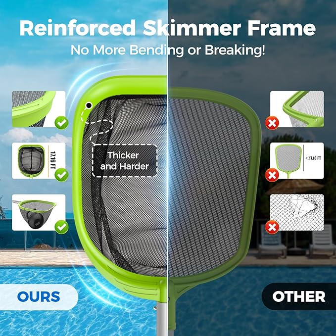 Mowend 【Upgrade】 Pool Net Total Length 6 Feet, Swimming Pool Skimmer Net with 6 Section Telescopic Aluminum Pole for Fast Cleaning Ponds, Hot Tub, and Spas, Pool Cleaner Supplies and Accessories