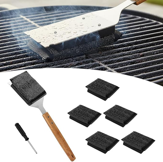 BBQ Grill Brush with Scraper, 5 Replacement Heads, 16.7in Safe Wire Grill Brush,Cleaning Brush Grill Grate Cleaner for Outdoor Grills