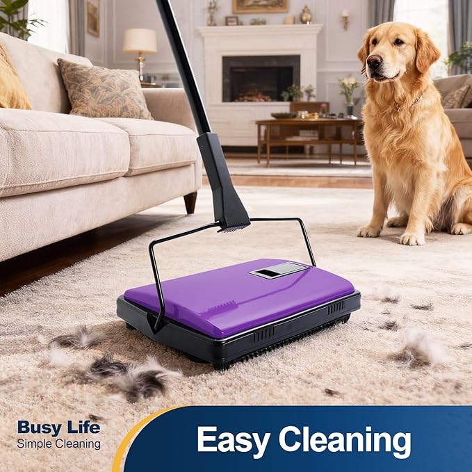 Yocada Carpet Sweeper Cleaner Manual Household Sweeper for Home Office Low&Undercoat Carpets Rugs Pet Hair Dust Scraps Paper Small Rubbish Cleaning with a Brush 48.03"