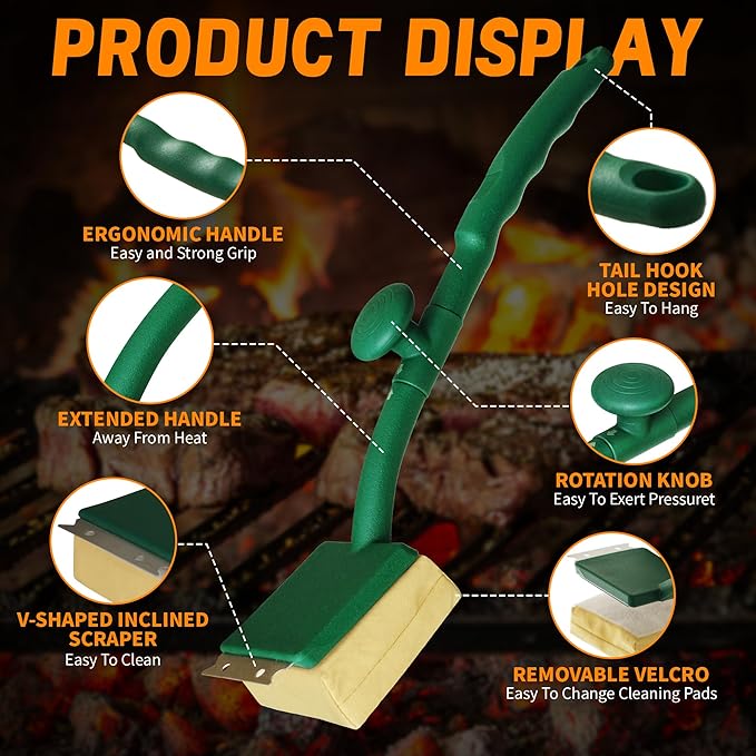 Grill Cleaning Brush (No Handle), Free/Safe Cleaning Head, Safe Replacement Cleaning Pad for Cast Iron/Stainless Steel Grates