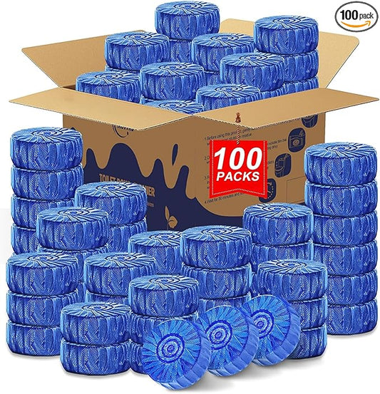 Msvvko Toilet Bowl Cleaner Tablets 100 Count - Blue Toilet Tank Cleaner Blocks Bulk Pack, Long Lasting Bathroom Deodorizer, Hard Water Stain Remover & Descaler, Septic Safe No-Scrub Daily Freshness