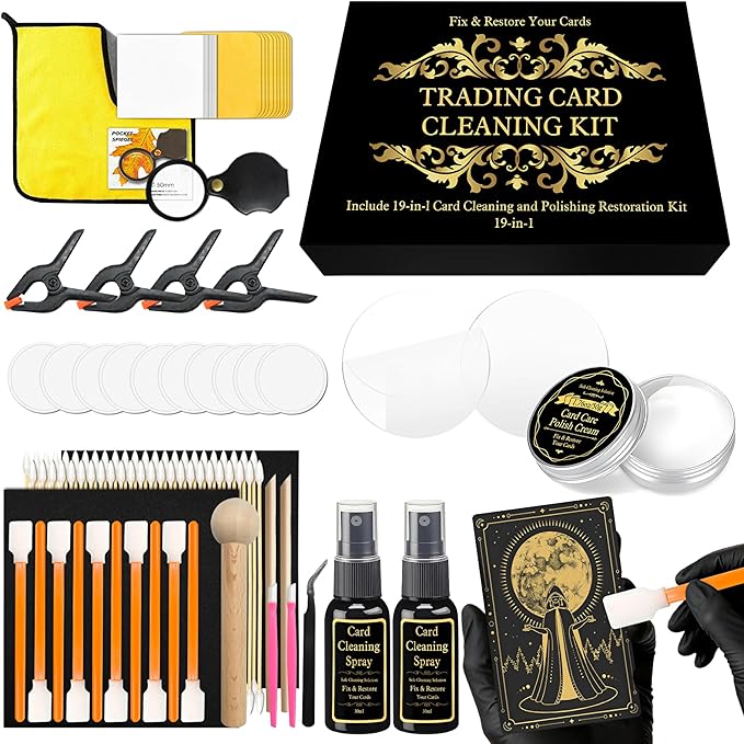 272 Pcs Card Care Clean Kit,Trading Card Cleaning Kit with Fixing Jig and EVA Shaping Foam, Suitable for PSA Rated Baseball Football Basketball Sports Cards Card Care (Black)