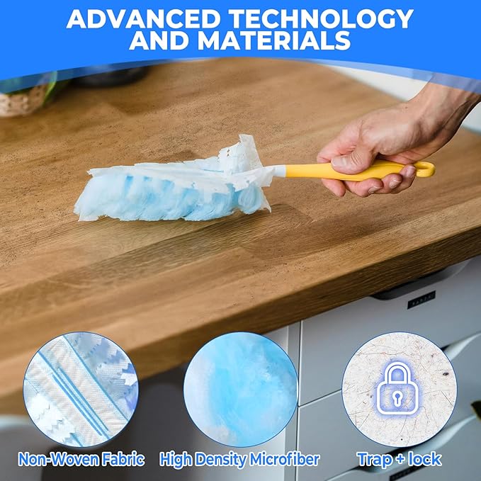 100 Pack Duster Refills Compatible with Swiffer, Disposable Microfiber Replacement Heads for Multi-Surface Cleaning on Blinds, Furniture & Fans, Blue (No Handle)