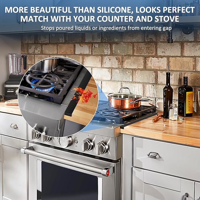 Stainless Steel Stove Gap Covers, 2 PCS Kitchen Stove Counter Gap Filler, Stove Guard Counter Gap Cover Length 25.4" Heat Resistant & Easy to Clean - Black