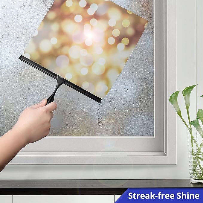 HOME SO Shower Squeegee in Matte Black; Effective Rubber Blade Squeegee for Windows, Glass Shower Doors, Car Windshield, Mirrors, Tile Walls, Kitchen Surfaces and More (Black, 12 inch)