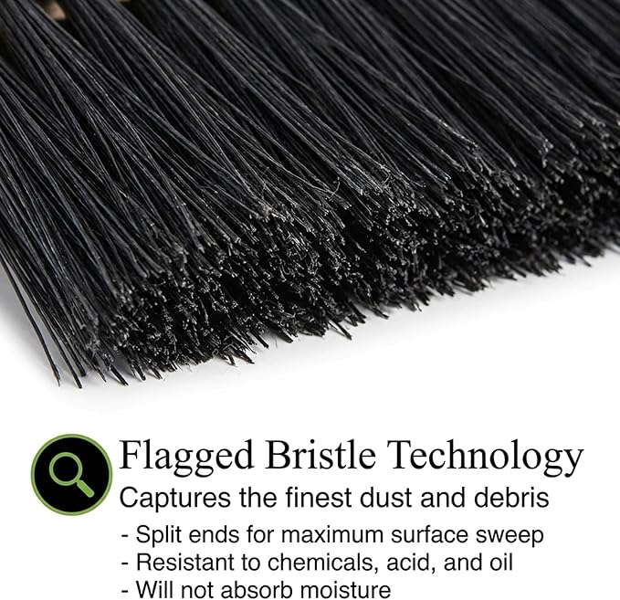 Black Indoor Push Broom Head – Heavy Duty Hardwood Block – Polypropylene Bristles – Deck Scrub Brush – Two Threaded Handle Holes for Better Assist (16")