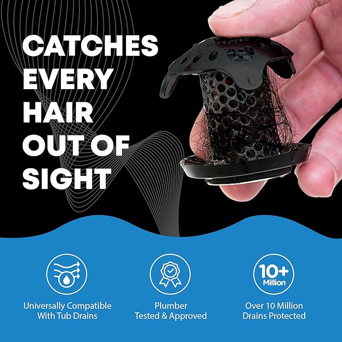 TubShroom Ultra Stainless Steel Drain Protector, Hair Catcher Strainer for Bathroom Tub and Shower, Matte Black, 1-Pack