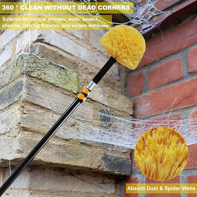 2 Pack Twist-On Cobweb Duster Head Brush - Efficient Indoor & Outdoor Spider Web Cleaning Solution - Fits Standard Acme Threaded Poles - Duster Brush Head Only - Yellow