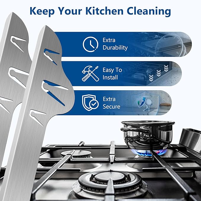 Stainless Steel Stove Gap Covers 25.5~51 Inch Retractable, Range Trim Kit Between Stove Top and Counter Heat Resistant & Easy to Clean Oven Gap Filler by BOGDA Silver (2 Packs)