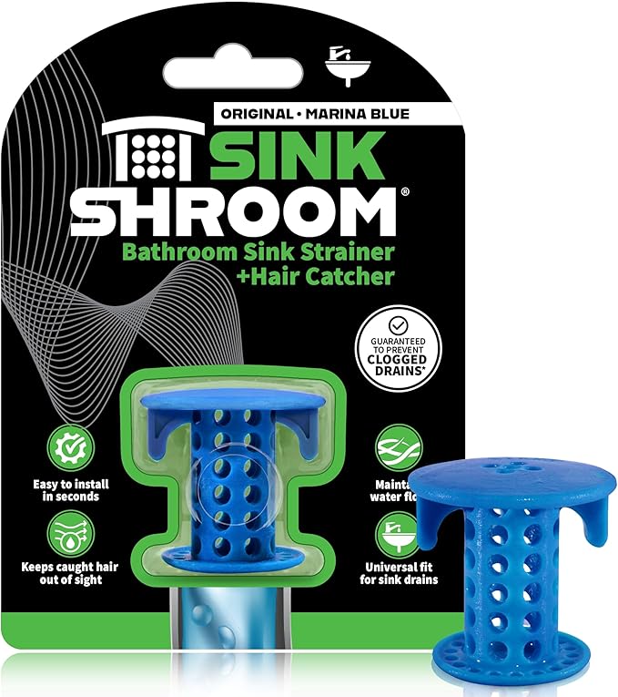 SinkShroom SSBLU988 Sink Drain Protector Hair Catcher/Strainer/Snare, Blue