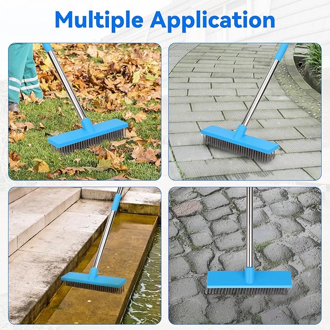 Heavy Duty Wire Broom with 70.8" Telescopic Handle: Stainless Steel Outdoor Broom for Cleaning Moss Concrete Floors Grout Gardens Patio Deck Concrete Garage