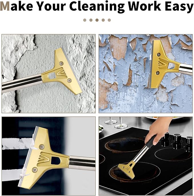 Razor Blade Scraper, 4 inch Scraper Tool with 10PCS Extra Metal Blades, Large Cleaning Razor Scraper, Floor Scraper, Glass Stove top Scraper, Window Scraper for Paint, Gum, Glue Remover