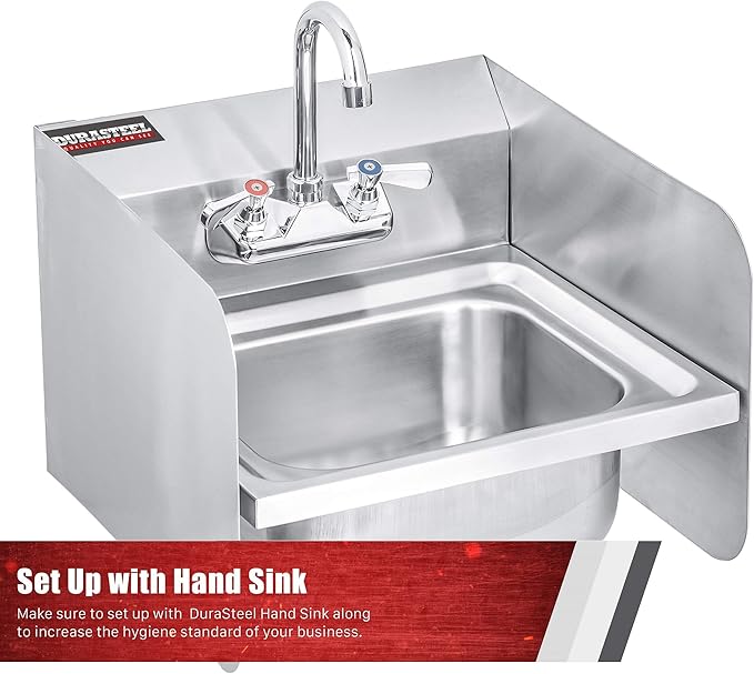 DuraSteel Stainless Steel Sink Splash Guard - 15" x 12" Wall Mount Commercial Kitchen Shield - Kitchen Safety & Hygiene Cooking Splatter Screen - Ideal for Hand Sinks, Prep Sink, Utility Sink