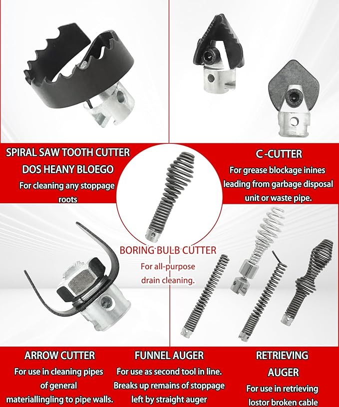 10-Piece Drain Snake Drill Attachment Cutter and Auger Set Fits For RIDGID K-400 C8 5/8" Drain Snake Cable 62270