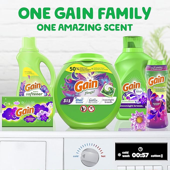 Gain Laundry Detergent Pacs, Moonlight Breeze | HE Compatible | Long Lasting Scent | 76 Count | Pack of 2
