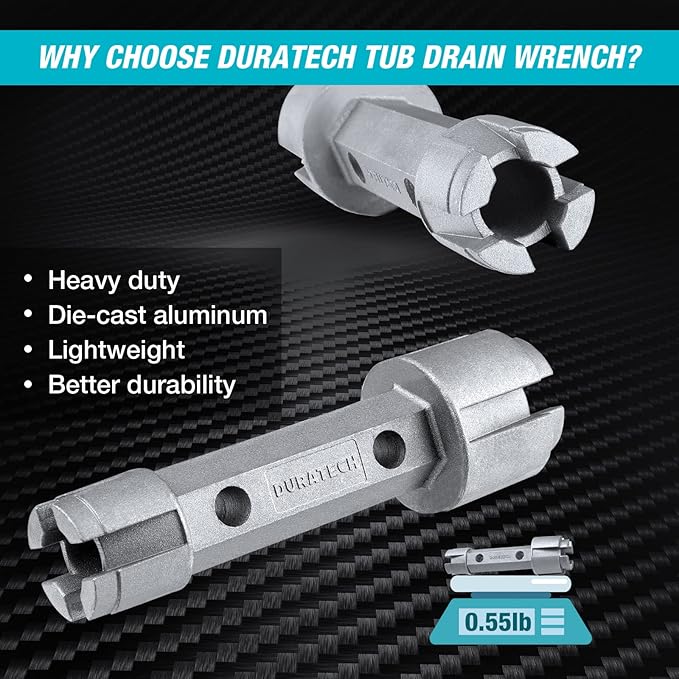 DURATECH Tub Drain Remover Wrench, Dual Ended Aluminum Alloy Wrench for Bath and Shower Drains