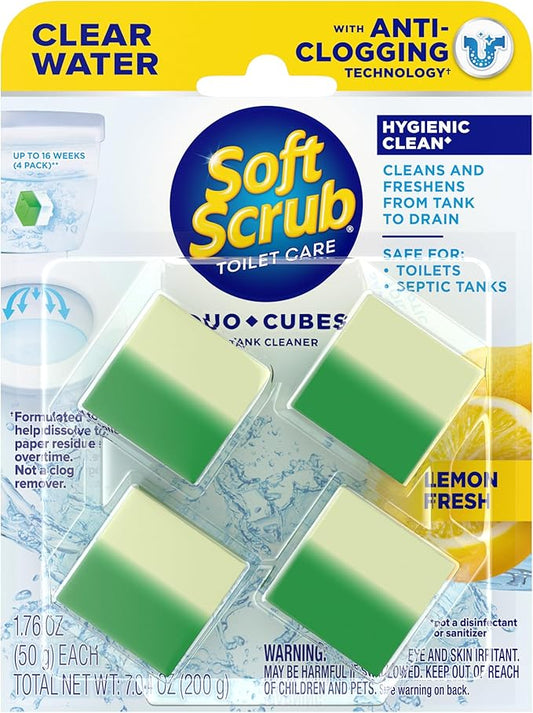 Soft Scrub In-Tank Toilet Cleaner Duo-Cubes, Lemon Fresh, Clear Water, 4 Ct, Cleans & Freshens, Helps Fight Toilet Ring, Hard Water & Limescale Stains