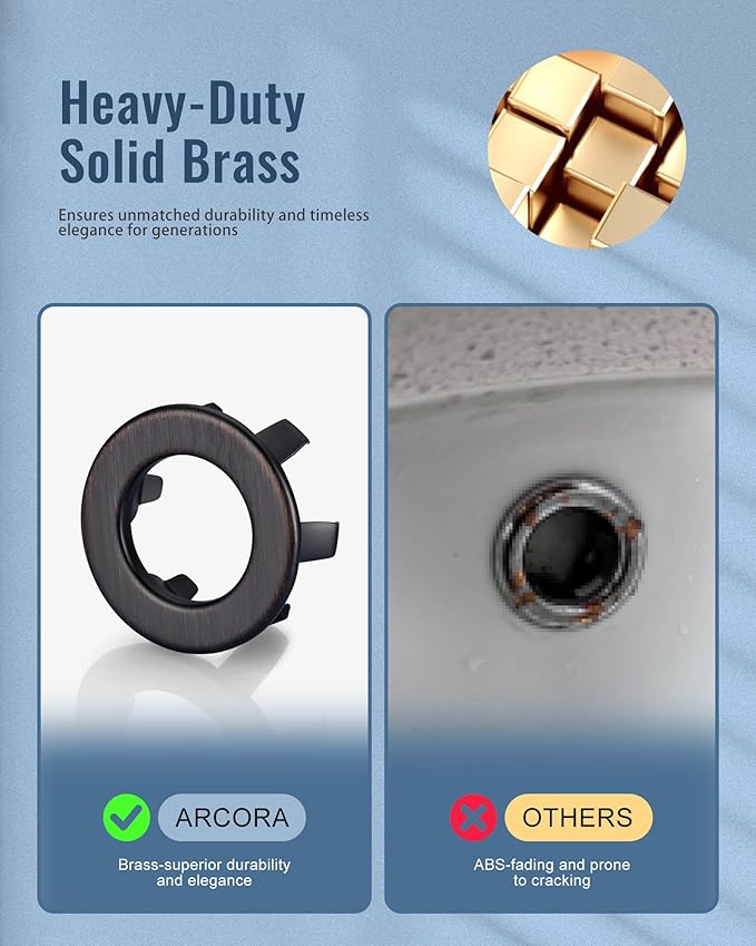 ARCORA Bathroom Sink Overflow Ring: Oil Rubbed Bronze 2 Pack Solid Brass Bathroom Vessel Sink Overflow Cover Basin Trim Ring Hole Insert Caps