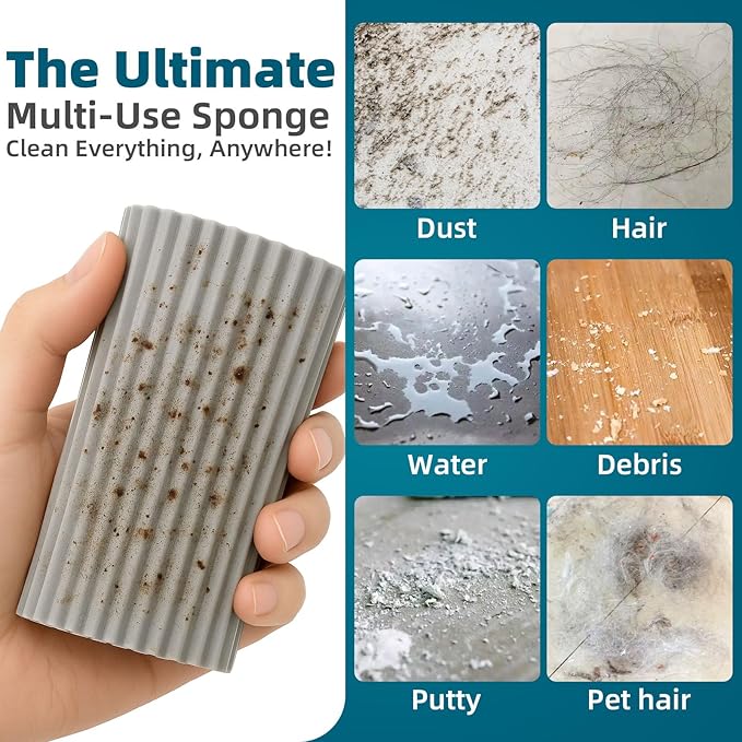 2-Pack Magic Cleaning Sponges - Extra Damp Dusting Sponges for Baseboards, Vents, Ceiling Fans & Cobwebs, No Dust Fly Multi-Surface Cleaner for Mirrors, Walls, Blinds & Household Dusting
