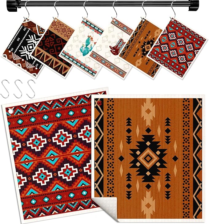 Miss Adola Kitchen Swedish Dishcloths with Hooks - 6 Pack Reusable Dish Cloths for Washing Dishes Fast Drying Cute Fun Swedish Dish Towels Washable Cleaning Sponge, Brown Cowboy