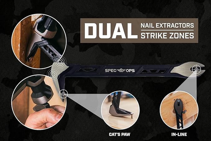 Spec Ops Tools Nail Puller Cats Paw Pry Bar for Prying, Demolition & Nail Pulling, High-Carbon Steel, 8 Inch