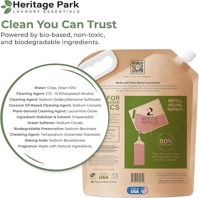 Heritage Park Silk & Wool Spring Magnolia Floral Scent, pH-Neutral Laundry Detergent - Enzyme-Free, Ultra Concentrated (64 fl oz Refill)