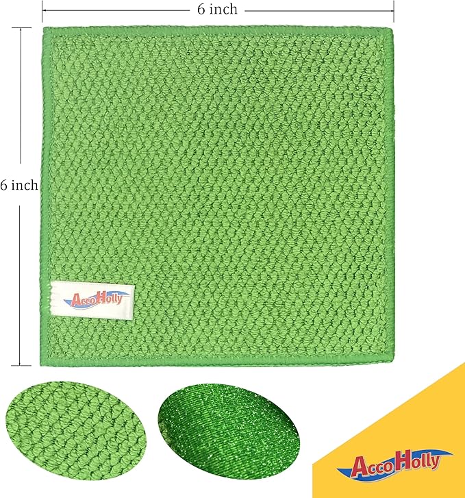 24-Pack Reusable, Scrub Dish Cloth –Non-Scratch Microfiber Scrubber, Planet-Friendly, Easy Rinsing, Quick Dry, Dishwasher Safe Cloth for Kitchen & Household, 6 x 6 Inch, Orange, Blue & Green Assorted