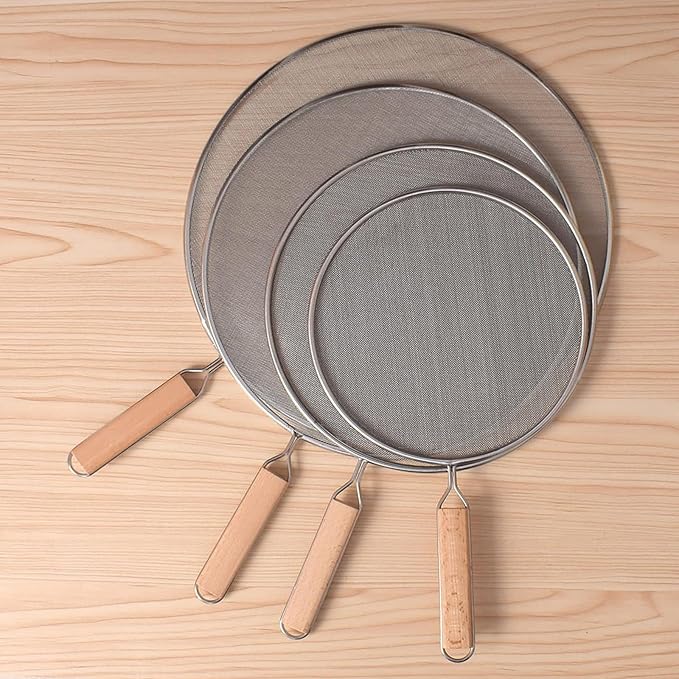 8 Inch Grease Splatter Screen Guard Stainless Steel Splash Screen Protector Guards with Handle Splash-Proof Frying Pan Mesh Pot Lid Cover for Kitchen Cooking Gadgets