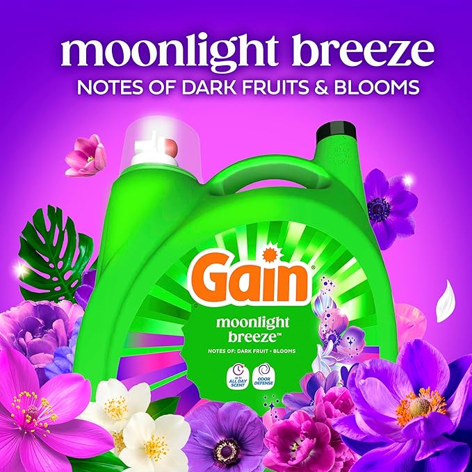 Gain Liquid Laundry Detergent with Odor Defense, Moonlight Breeze Scent, Laundry Soap For HE Washing Machines, 132 fl oz, 100 Loads (Packaging May Vary)