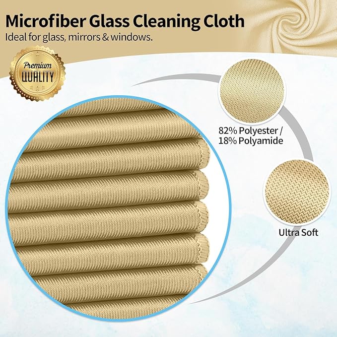 HOMERHYME Microfiber Cleaning Cloth - 6 Pack Glasses Cleaning Cloth, 16" x 14" Window Cleaning Rags, Streak Free Lint Free Polishing Cloths Wipes for Eye Glass, Stainless Steel, Windshield, Beige