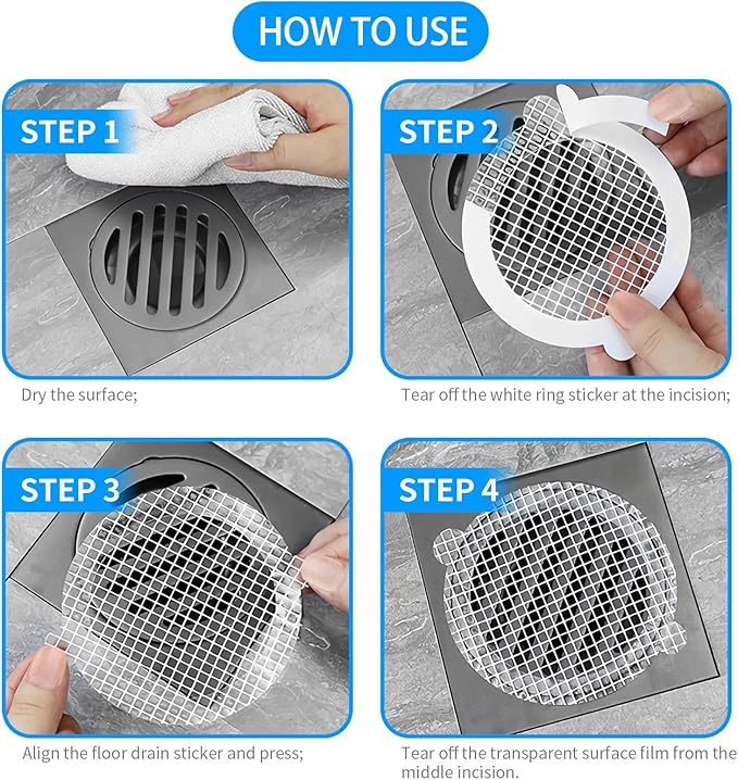 25pcs Disposable Shower Drain Hair Catcher Hair Trap for Shower Drain Mesh Stickers Shower Strainer for Bathroom Tub Kitchen Sink Shower Drain Cover Hair Stopper (White 25)