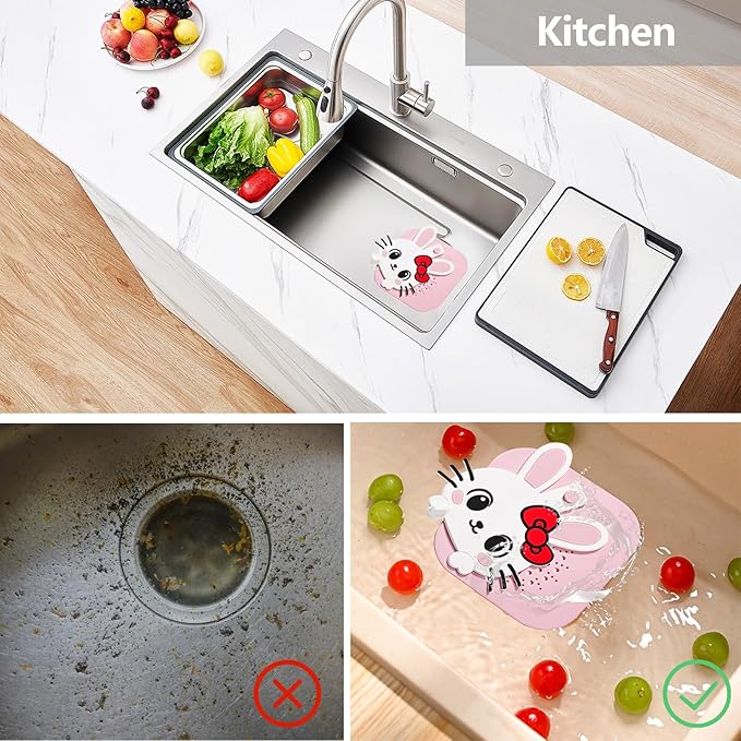 2-in-1 Shower Drain Hair Catcher & Bathtub Drain Cover, Odor-Proof Silicone Hair Stopper for Bathroom, Tub, Sink, Kitchen, Laundry - Prevents Clogs and Unpleasant Smells (1, Pink)