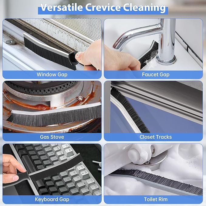 Crevice Cleaning Brush, Hard Bristle Multifunctional Cleaning Brush Tool, Gap Scrub Brush, Cleaning Tools for Narrow Gaps, Grout, Tile Seams, Window Tracks, Car Vents, 3PCS (6)