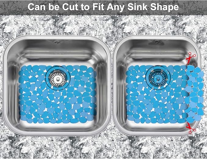 Yolife Pebble Sink Mats for Stainless & Porcelain Sinks, PVC Saddle Protectors - Dish & Glassware Guard (Blue,2 Pack)
