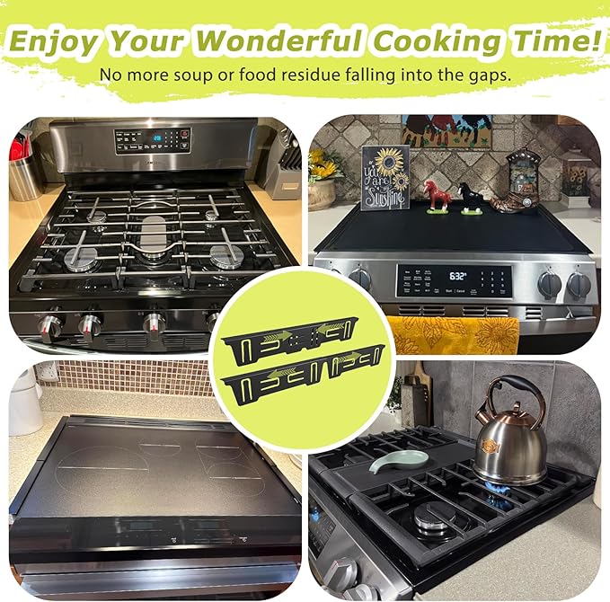 Stove Gap Covers Stainless Steel, Stove Gap Filler Range Trim Kit, Oven Gap Filler for Stove and Counter, Heat-Resistant Stove Gap Guards, Easy Retractable Length 13.8" to 27.6", Width 1", Black(2PCS)