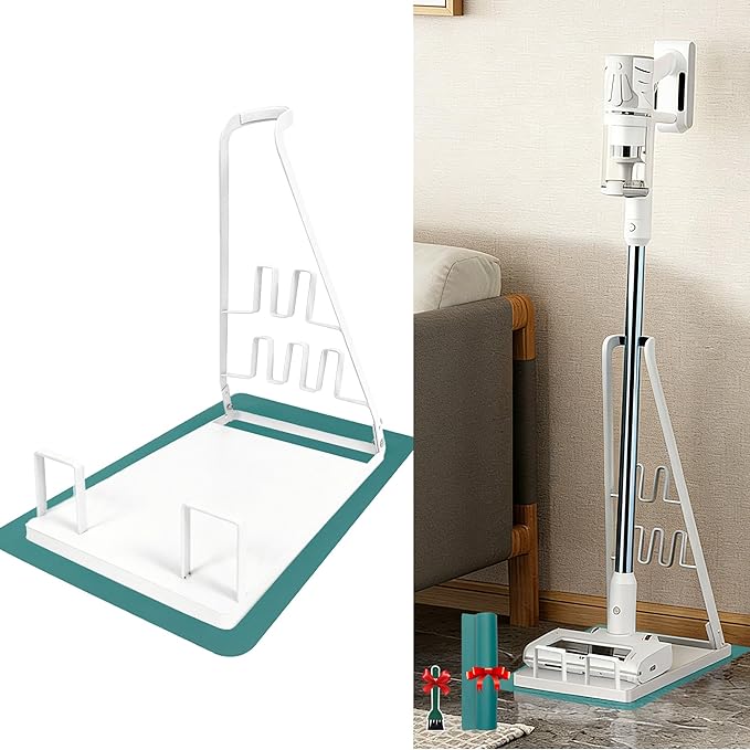 EZ SPARES Installation-free Vacuum Stand Frame,Storage Docking Station Holder,Metal Bracket,bigger base,Compatible with Dys,Eureka,tineco,dreametech,Fit Most Stick Vacuum Cleaner(White)