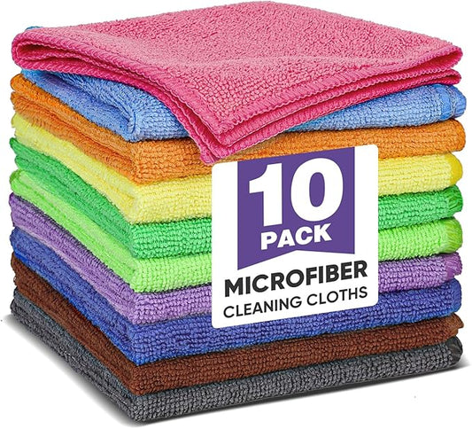 10 Colors Microfiber Cleaning Cloths, 10 Pack Assorted Cleaning Rags, Highly Absorbent Microfiber Towels for Car, Kitchen, Bathroom and Household Cleaning, 11.8"X11.8"