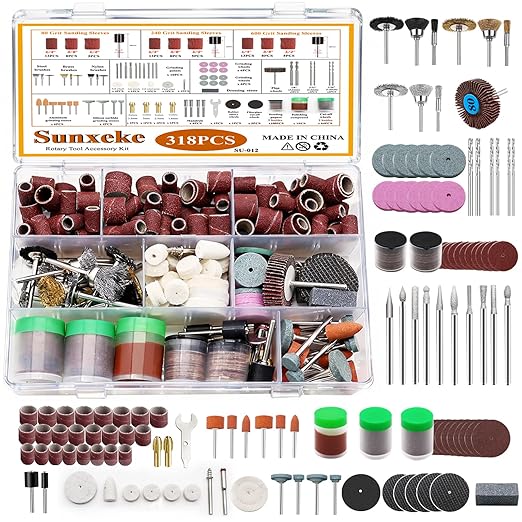 318PCS Rotary Tool Accessory Kit with Sanding Drum,1/8inch Shank Universal Fit for Most Rotary Tools,Bits for Sanding, Polishing, Cutting,Drilling,Engraving,Grinding,Woodworking,DIY