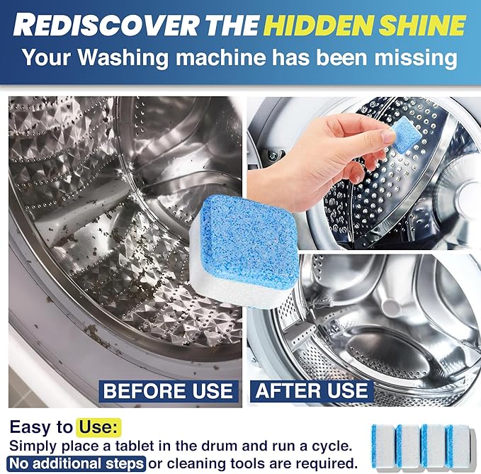 24 Washer Cleaner Tablets – Deep Cleans & Deodorizes All Washers, Removes Grime & Odor, Powerful Descaling Formula, Eco-Friendly, 1-Year Supply, Septic Safe