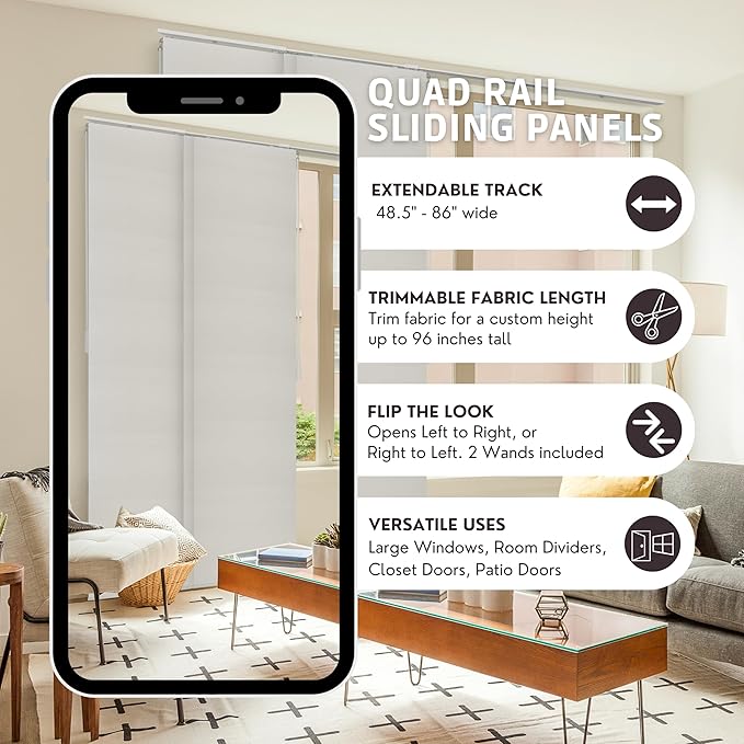 CHICOLOGY Blinds for Sliding Glass Doors , Vertical Blinds for Patio Doors , Room Divider ,Skyrise White (Light Filtering) W:46-86 x H: 0-96 inch