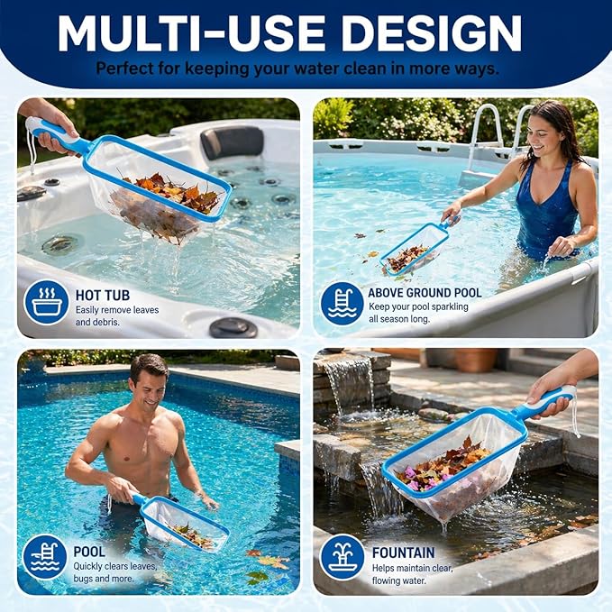 The Skimmie Neptune Net & Swim-N-Scoop Fine Mesh Pool Skimmer Nets Deep-Bag Leaf Rakes for Pools, Spas, Fountains & Cold Plunges Handheld Skimmers for Surface and Floor Cleaning. *Pole NOT Included