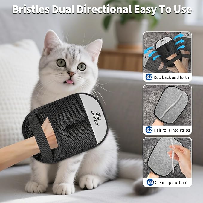 Pet Hair Removal Glove for Dogs & Cats, Newly Upgraded Reusable Electrostatic Pet Hair Glove, Magic Brush Pet Hair Remover Tool for Clothing, Couch, Carpet, Car Seat（Gray）