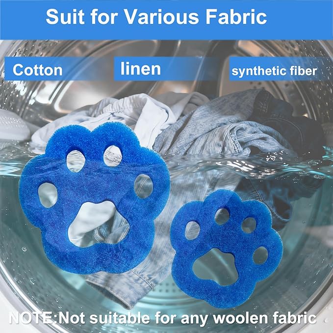 Pet Hair Remover for Laundry, 6PCS Reusable Dog & Cat Hair Remover Tool - Removes Pet Fur, Hair, Lint, Dander from Clothes &Washing Machine. (Blue, cat paw)
