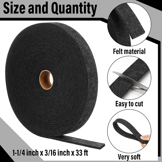 Pangda Nail on Felt Weatherstrip 1-1/4 Inch x 3/16 Inch x 33 ft Winter Gray Weather Stripping for Doors and Windows Brush Door Sweep Draft Dust Stopper Sliding Seal