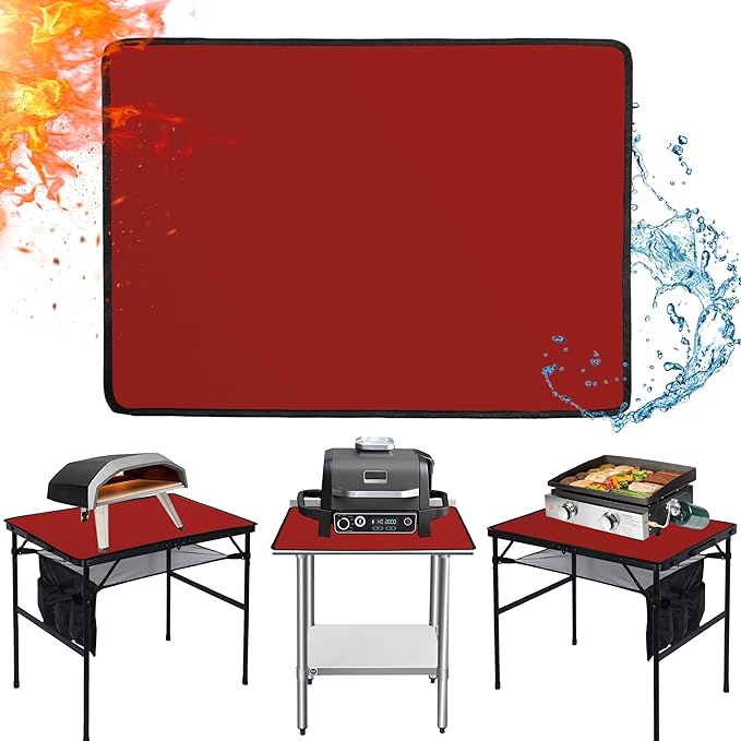 24x31in Heat Resistant Grill Mats for Outdoor Grill to Protect Your Prep Table and Outdoor Grill Table - Fire Proof & Water Proof & Oil Proof BBQ Mat - Red（1mm）
