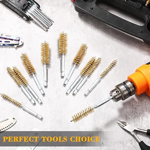 12 Pieces Bore Brush for Drill Wire Bore Brush Set Wire Cleaning Set Stainless Steel Cleaning for Power Drill Impact Driver (Brass)
