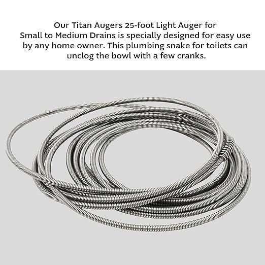 .25-in. Diameter Steel 25-Foot Light Auger for Small to Medium Drains 7710025, Hand-Cranked Toilet Snake and Drain Clog Remover, Plumbing Snake for Toilets and 2-inch Wide Drains