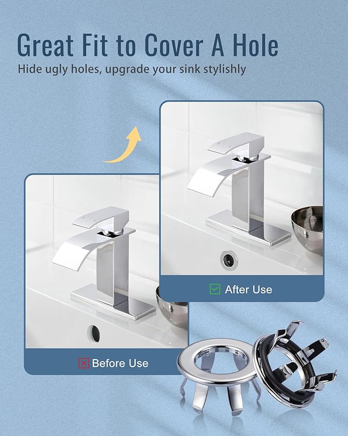 ARCORA Sink Overflow Ring Chrome: 2 Pack Solid Brass Bathroom Vessel Sink Overflow Cover Basin Trim Ring Hole Insert Caps