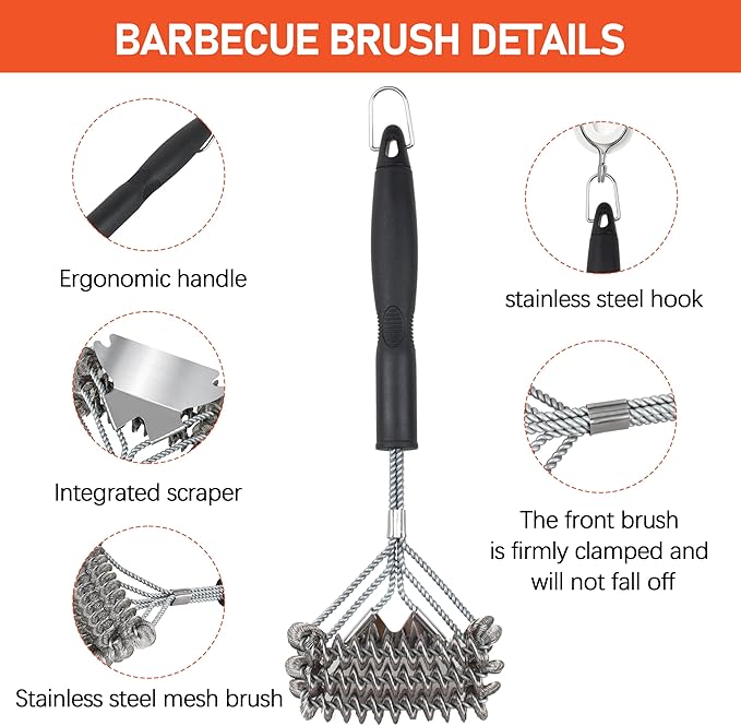 18" BBQ Grill Brush with Wide Scraper - Grill Cleaning Brush, Safe Long Handle BBQ Brush for Grill for Gas and Charcoal Grates