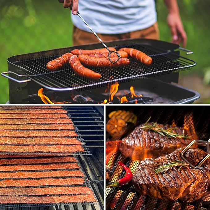 Dailyart Grill Mesh Mat - Set of 5 Non-Stick Mesh Grill Mats for Outdoor Grill -Even Heating&Easy to Clean& Reusable Outdoor BBQ Accessories, Works on Gas, Charcoal, Electric Grills 15.75 x 13 Black